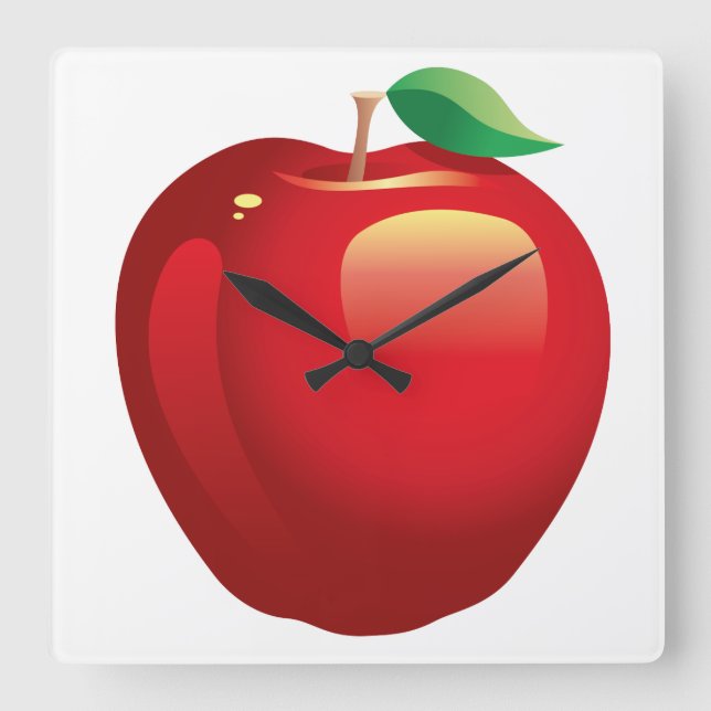 Red Apple Square Wall Clock (Front)