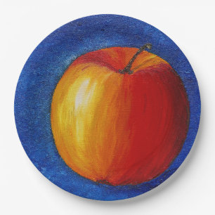 Red Apple - Still Life Painting Paper Plate