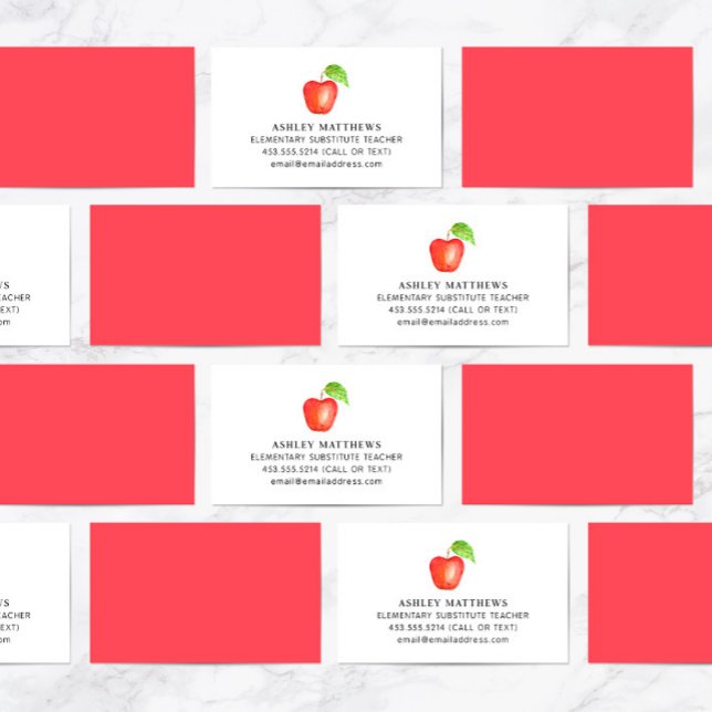 Red Apple Substitute Teacher Business Card (Creator Uploaded)