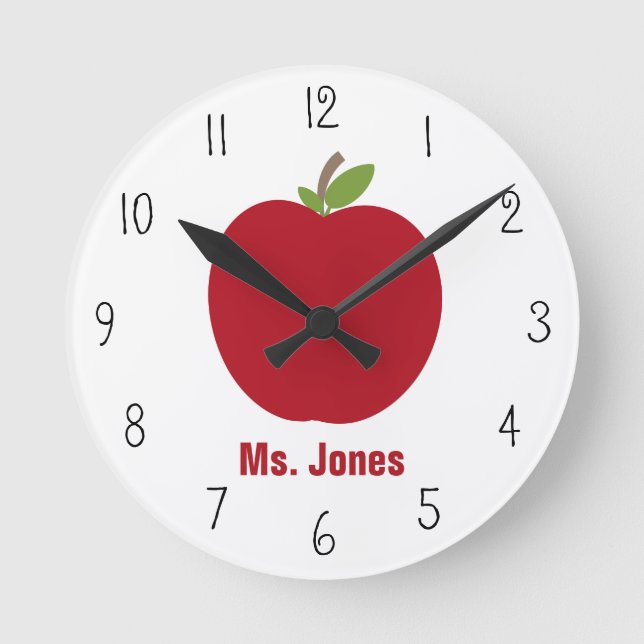 Red Apple Teacher Clock (Front)