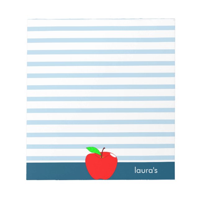 Red Apple Teacher Personalised Blue lines Notepad (Front)