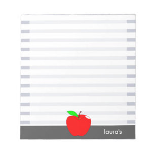 Red Apple Teacher Personalised Grey lines Memopad Notepad