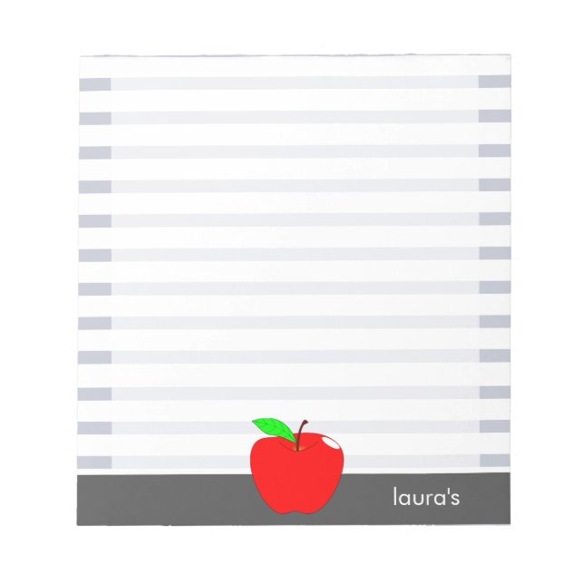 Red Apple Teacher Personalised Grey lines Memopad Notepad (Front)