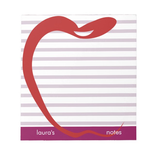 Red Apple Teacher Personalised Pink lines Notepad (Front)