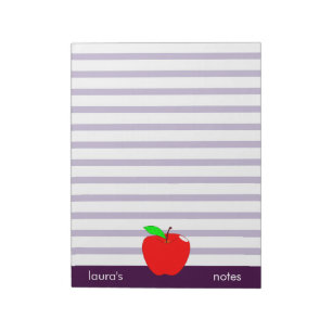 Red Apple Teacher Personalised purple lines Notepad
