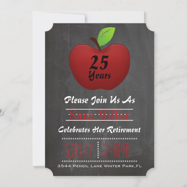 Red Apple Teacher Retirement Invitation (Front)
