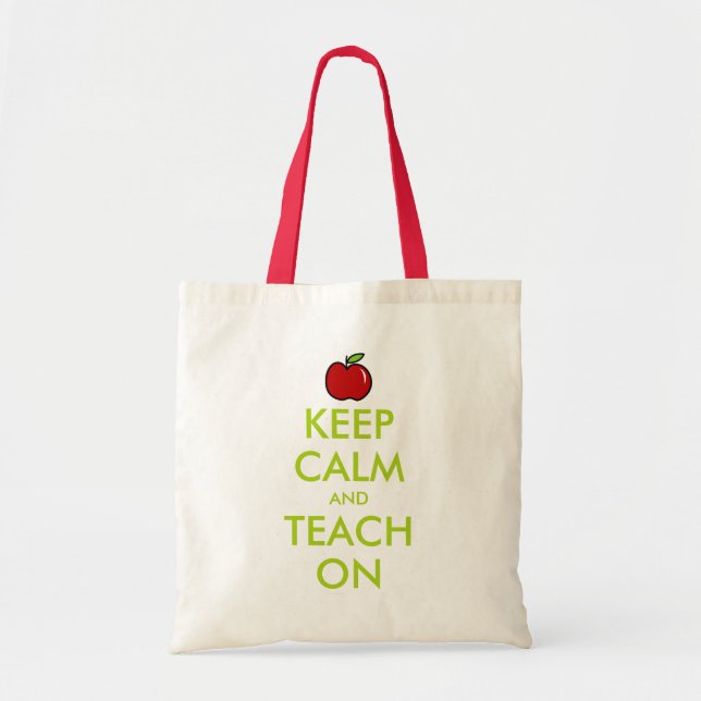 Red apple teacher tote bag | Keep Calm and teach (Front)