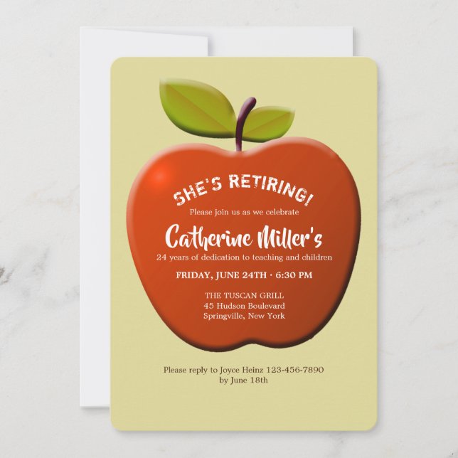 Red Apple Teacher's Retirement Party Invitation (Front)