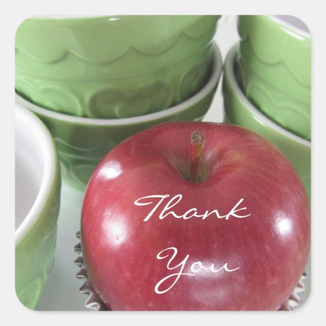 Red Apple Thank You Square Sticker (Front)