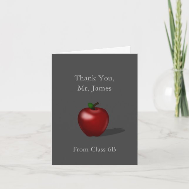 Red Apple "Thank You Teacher" Custom Class Thank You Card (Front)