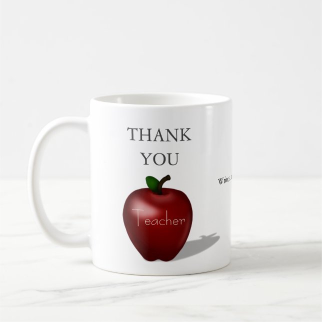 Red Apple "Thank You Teacher" Personalised Message Coffee Mug (Left)