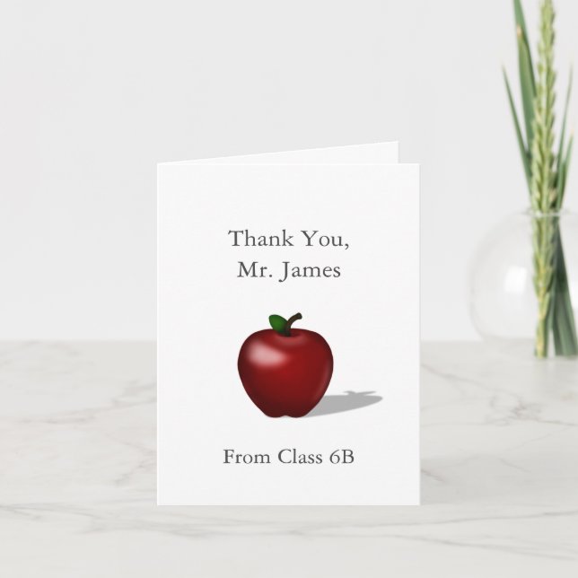 Red Apple "Thank You Teacher" Personalised Message Thank You Card (Front)