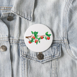 Red Apple Tree Branch Fresh Fruit and Green Leaves 7.5 Cm Round Badge