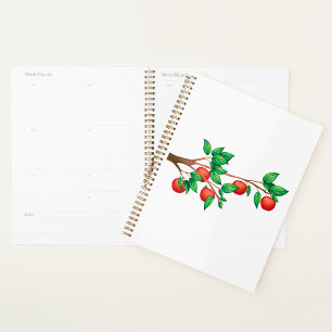 Red Apple Tree Branch Fresh Fruit and Green Leaves Planner
