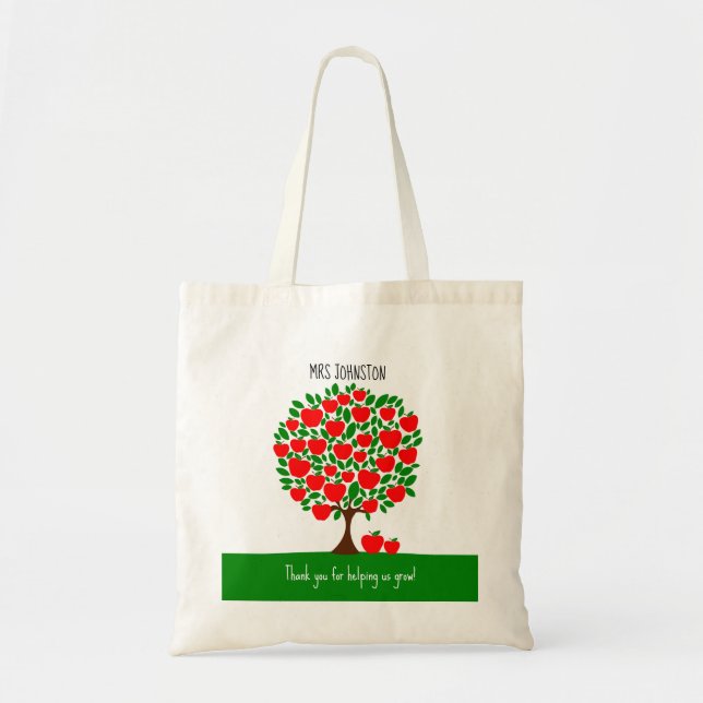 Red apple tree for teacher class gift thank you tote bag (Front)