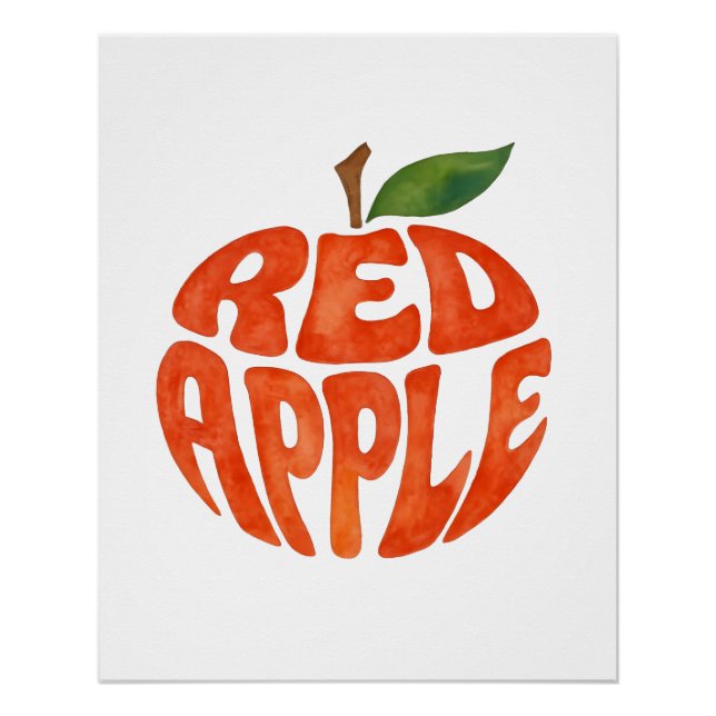 Red Apple Typography Art, Apple Poster (Front)