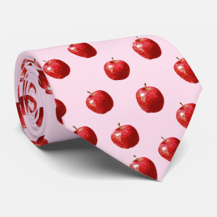 Red Apple Watercolor Pattern Neck Tie