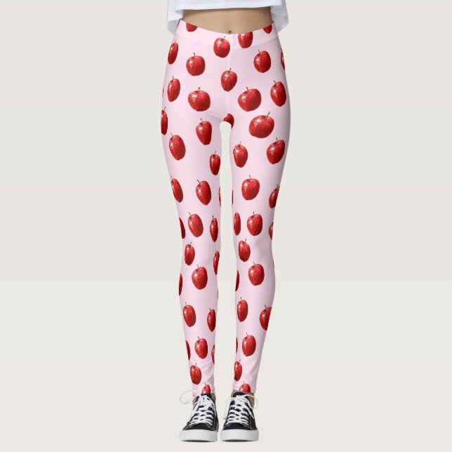 Red Apple Watercolor Pattern Neck Tie Leggings (Front)