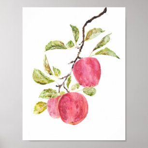 red apple watercolor poster