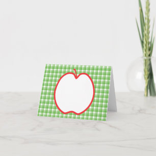 Red Apple. With Green and White Check Background. Card