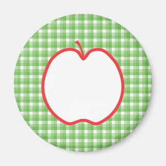 Red Apple. With Green and White Check Background. Magnet