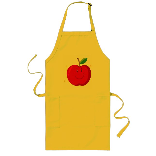 Red Apple with Happy Face Long Apron (Front)