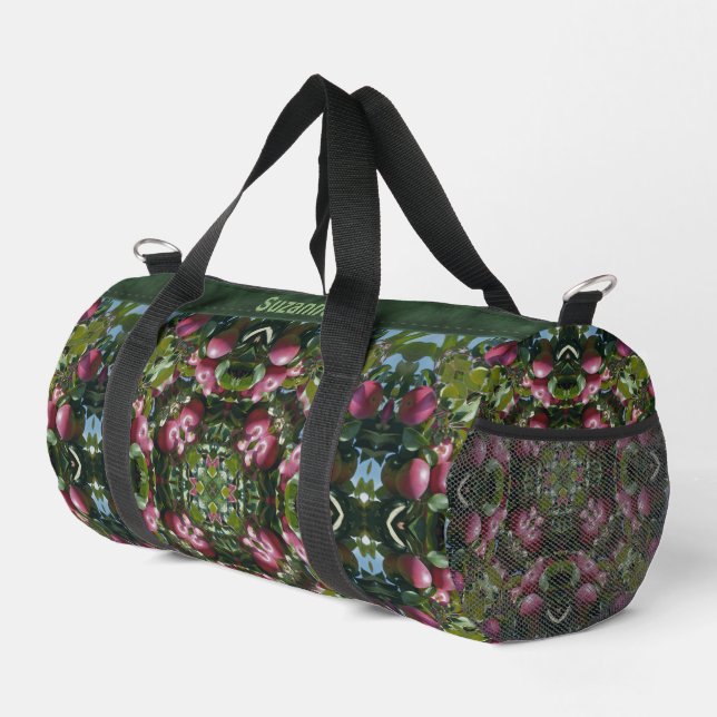 Red Apples Abstract Pattern Personalised Duffle Bag (Right Corner)