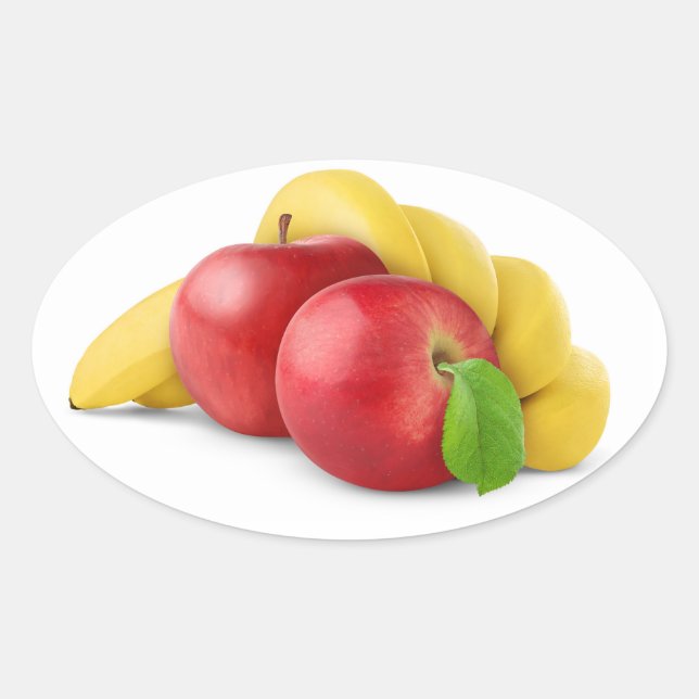 Red apples and banana oval sticker (Front)