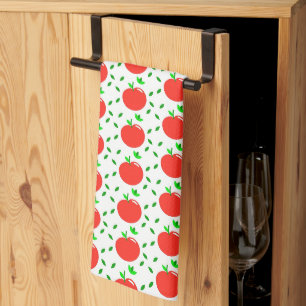 Red Apples and Green Leaves Tea Towel