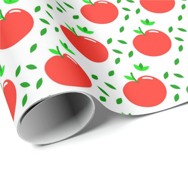 Red Apples and Green Leaves Wrapping Paper (Roll Corner)