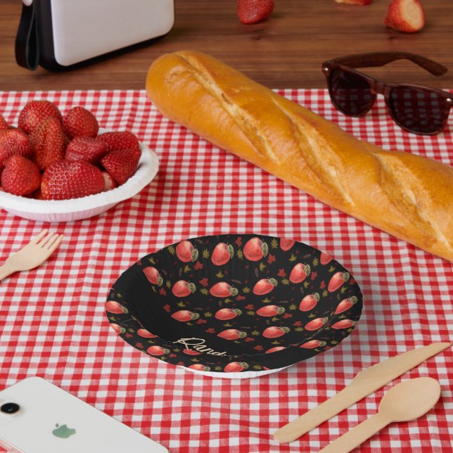 Red apples and leaves on black paper plate (Picnic)