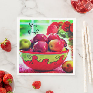 Red Apples and Roses Life is Good Dinner Napkin