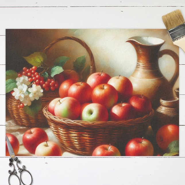 Red Apples Basket Still Life Painting Decoupage Tissue Paper (Creator Uploaded)