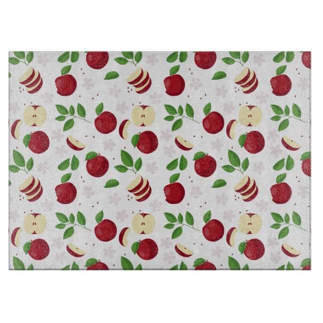 Red Apples, Blossoms & Greenery Pattern Cutting Board (Front)