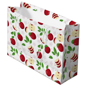 Red Apples, Blossoms & Greenery Pattern Large Gift Bag