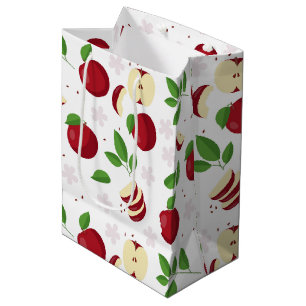 Red Apples, Blossoms & Greenery Pattern Medium Gift Bag