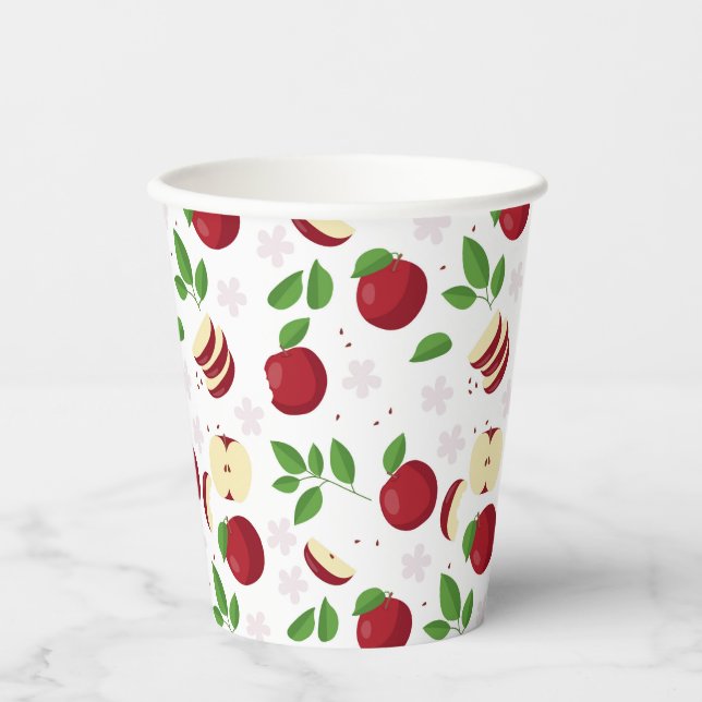 Red Apples, Blossoms & Greenery Pattern Paper Cups (Front)