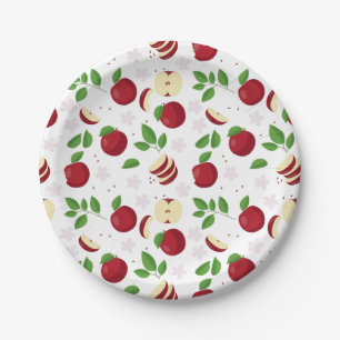 Red Apples, Blossoms & Greenery Pattern Paper Plate