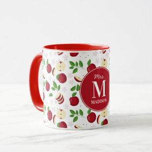 Red Apples, Blossoms Personalised Teacher Name Mug