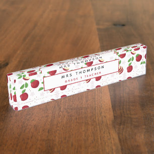 Red Apples, Blossoms Personalised Teacher Name Nameplate