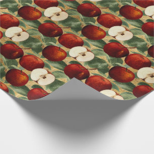 Red Apples Botanical Gold Alphabet Pattern Wrapping Paper