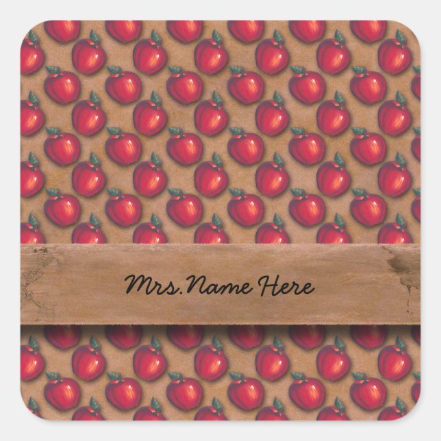 Red Apples Brown Square Sticker (Front)