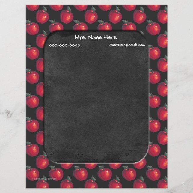 Red Apples Chalkboard Personalised Letterhead (Front)