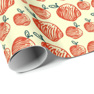 Red Apples Doodle Pattern Wrapping Paper