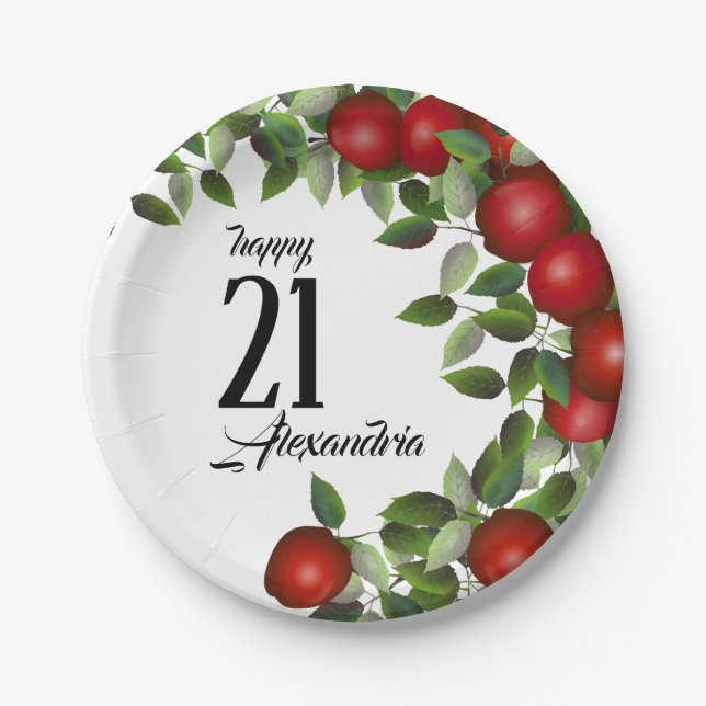 Red Apples Fruit | Birthday Paper Plate (Front)