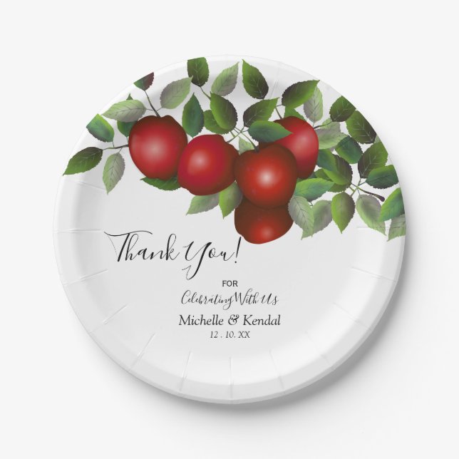 Red Apples Fruit | Thank You Paper Plate (Front)