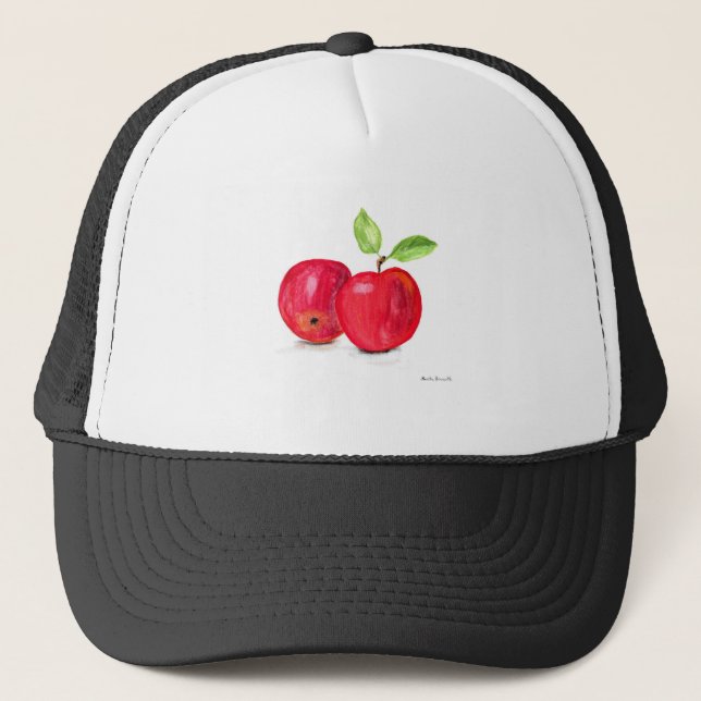 Red apples fruity painting gardener gift trucker hat (Front)