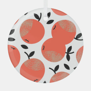 Red Apples: Golden Textured Pattern. Glass Tree Decoration