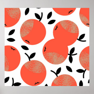 Red Apples: Golden Textured Pattern. Poster