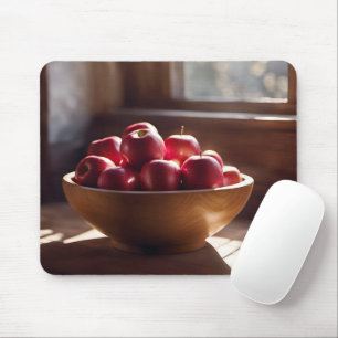 Red Apples In Wooden Bowl Mouse Mat